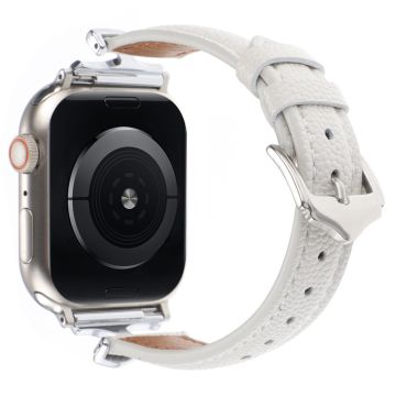 Apple Watch Series 41mm - 40mm - 38mm Urarmbånd i ekte skinn - Sølv / Hvit