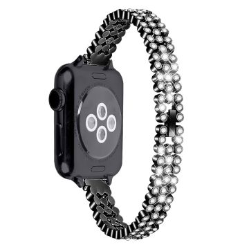 Rhinestone Strap Apple Watch Series 41mm - 40mm - 38mm sinklegeringsarmbånd - Svart