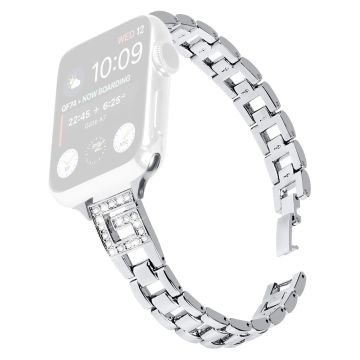 Apple Watch Series 41mm - 40mm - 38mm Armbånd med G-formet rhinestone-dekor - Sølv