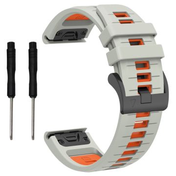 Garmin Fenix 8 47mm / Fenix E 47mm / Fenix 7 Quick Release Watch Band Dual Color 22mm Silicone Wrist Strap - Grey  /  Orange