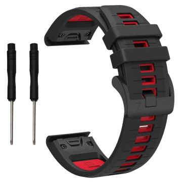 Garmin Fenix 8 47mm / Fenix E 47mm / Fenix 7 Quick Release Watch Band Dual Color 22mm Silicone Wrist Strap - Black  /  Red