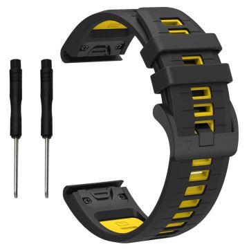 Garmin Fenix 8 47mm / Fenix E 47mm / Fenix 7 Quick Release Watch Band Dual Color 22mm Silicone Wrist Strap - Black  /  Yellow