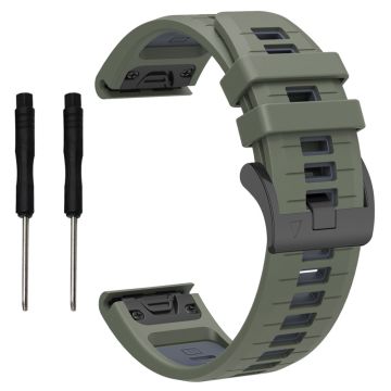 Garmin Fenix 8 47mm / Fenix E 47mm / Fenix 7 Quick Release Watch Band Dual Color 22mm Silicone Wrist Strap - Army Green  /  Black