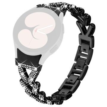 Metal Watch Band Rhinestone Decor with Connector Samsung Galaxy Watch7 44mm / 40mm Twisted Watch Strap - Black