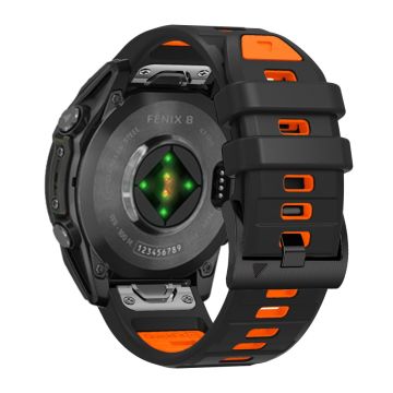 22mm Watch Strap Garmin Fenix 8 47mm / Fenix E 47mm / Quatix 7 Pro Universal Silicone Band - Black+Orange