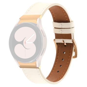 PU Leather Strap Samsung Galaxy Watch7 44mm 40mm / Watch FE 40mm / Watch6 44mm 40mm Rose Gold Buckle Watchband - White