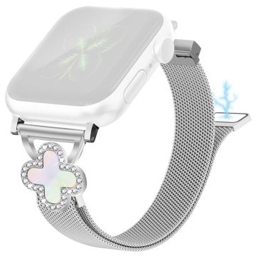 Milanese Mesh Band Apple Watch Series 10 42mm / Series 9 8 7 41mm / SE (2023) SE (2022) SE 6 5 4 40mm / 3 2 1 38mm Magnetisk klokkerem med Clover Connector, Str: S - Sølv