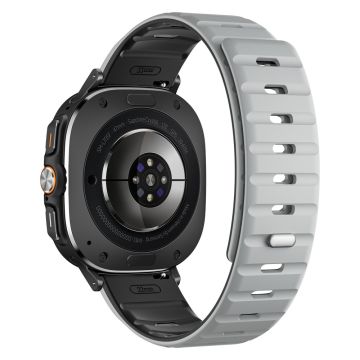 Samsung Galaxy Watch Ultra 47mm Replacement Band Silicone Watch Strap Magnetic Button - Light Grey / Black / Black