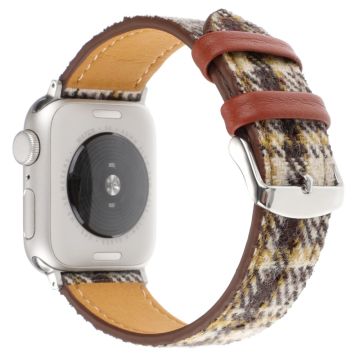 Plaid Texture Wool and Leather Strap Watch Band Apple Watch Series 10 42mm - Yellow