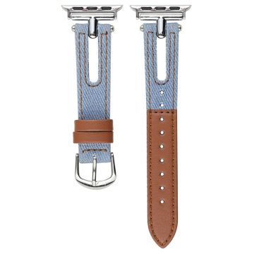 Denim and Leather Watch Strap Watch Band Apple Watch Series 10 42mm - Light Blue+Brown