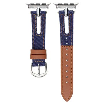 Denim and Leather Watch Strap Watch Band Apple Watch Series 10 42mm - Blue+Brown