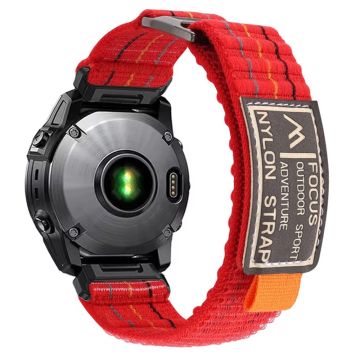 Garmin Fenix 7 / Fenix 7 Pro Nylon Sport Band QuickFit 22mm Adjustable Replacement Strap - Red