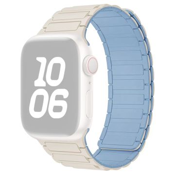 Magnetic Silicone Watch Band Apple Watch Series 10 42mm Three-Bead Design - White  /  Blue