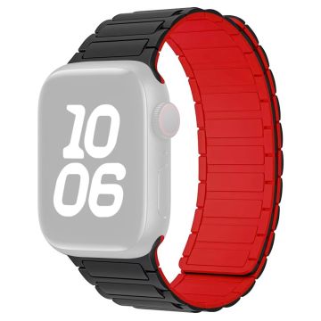 Magnetic Silicone Watch Band Apple Watch Series 10 42mm Three-Bead Design - Black  /  Red