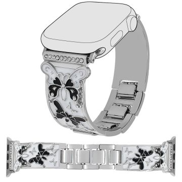 Watch Strap Apple Watch Series 10 42mm Enamel Butterfly Metal Band - Silver