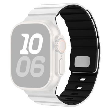 Silicone Band Apple Watch Series 10 42mm Magnetic Quick Release Strap - White+Black