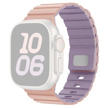 Silicone Band Apple Watch Series 10 42mm Magnetic Quick Release Strap - Pink+Light Purple