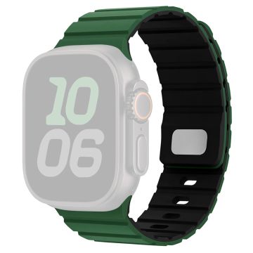 Silicone Band Apple Watch Series 10 42mm Magnetic Quick Release Strap - Green+Black