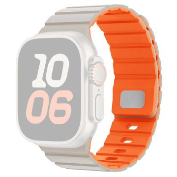 Silicone Band Apple Watch Series 10 42mm Magnetic Quick Release Strap - Starlight+Orange