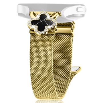 Garmin Vivomove Sport / Venu 2 Plus Milanese Band Electroplated Metal Watch Strap Clover Decor, Size: S - Gold / Black