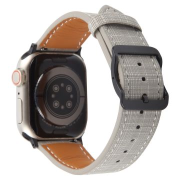 Watch Band Apple Watch Series 10 42mm Checkered Pattern Day-Shaped Buckle Leather Strap - Grey