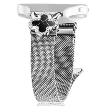 Garmin Vivomove Sport / Venu 2 Plus Milanese Band Metal Magnetic Watch Strap Clover Decor, Size: L - Silver  /  Black