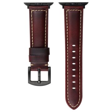 Watch Band Apple Watch Series 10 42mm Genuine Cow Leather Strap - Wine Red