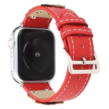 Watch Band Apple Watch Series 10 42mm Floral Leather Strap - Red