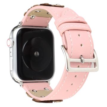 Watch Band Apple Watch Series 10 42mm Floral Leather Strap - Pink