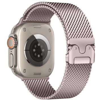 Watch Band Apple Watch Series 10 42mm Parachute Buckle Milanese Stainless Steel Strap - Pink