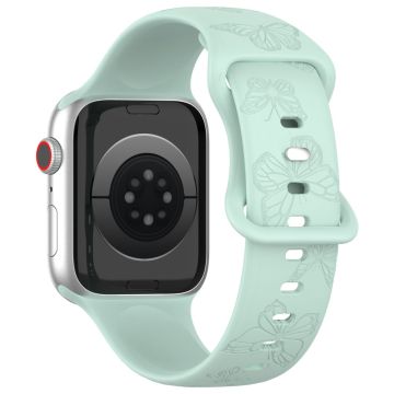 KALEBOL Butterfly Imprint Watch Strap Apple Watch Series 10 42mm Silicone Wrist Band - Light Green