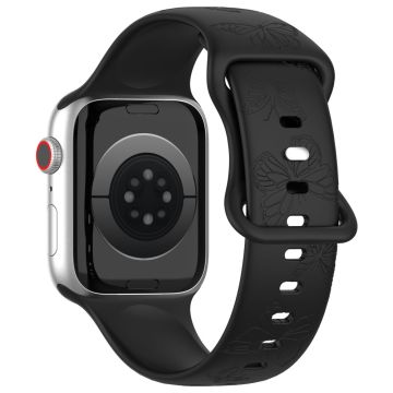 KALEBOL Butterfly Imprint Watch Strap Apple Watch Series 10 42mm Silicone Wrist Band - Black