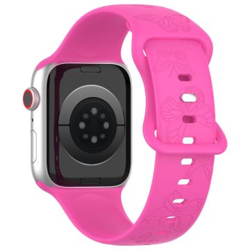 KALEBOL Butterfly Imprint Watch Strap Apple Watch Series 10 42mm Silicone Wrist Band - Hot Pink