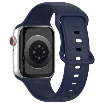 KALEBOL Butterfly Imprint Watch Strap Apple Watch Series 10 42mm Silicone Wrist Band - Dark Blue