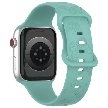 KALEBOL Butterfly Imprint Watch Strap Apple Watch Series 10 42mm Silicone Wrist Band - Cactus Green