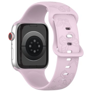 KALEBOL Butterfly Imprint Watch Strap Apple Watch Series 10 42mm Silicone Wrist Band - Lavender