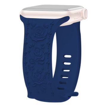 KALEBOL Rose Embossed Watch Strap Apple Watch Series 10 42mm Silicone Band - Navy Blue