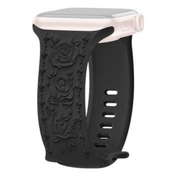 KALEBOL Rose Embossed Watch Strap Apple Watch Series 10 42mm Silicone Band - Black