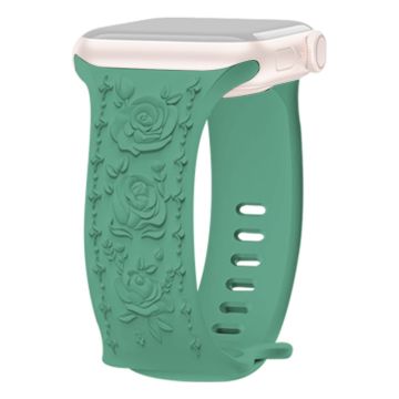 KALEBOL Rose Embossed Watch Strap Apple Watch Series 10 42mm Silicone Band - Pine Needle Green