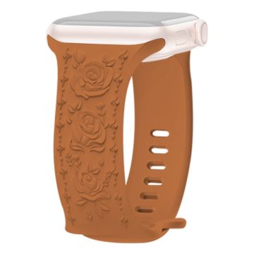 KALEBOL Rose Embossed Watch Strap Apple Watch Series 10 42mm Silicone Band - Brown