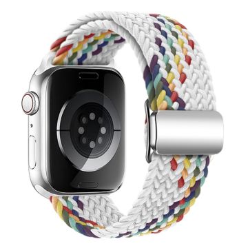 KALEBOL Magnetic Watch Strap Apple Watch Series 10 42mm Nylon Braided Wrist Band - White Rainbow