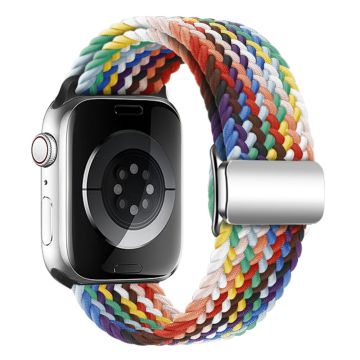 KALEBOL Magnetic Watch Strap Apple Watch Series 10 42mm Nylon Braided Wrist Band - Rainbow