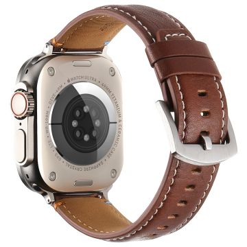 KALEBOL Genuine Cow Leather Watch Strap Apple Watch Series 10 42mm Wrist Band - Crazy Horse Texture Brown