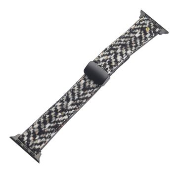 Genuine Cow Leather+Wool Watch Band Apple Watch Series 10 42mm Wrist Strap - Black