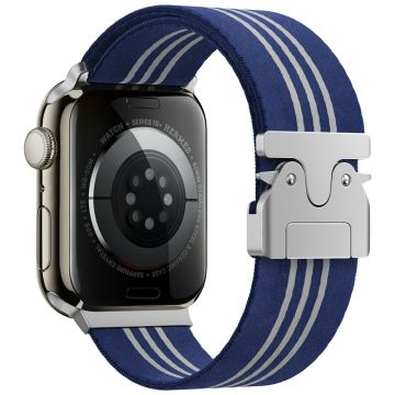 KALEBOL Nylon Watch Band Apple Watch Series 10 42mm Parachute Buckle Strap - Blue+White / Three Stripes