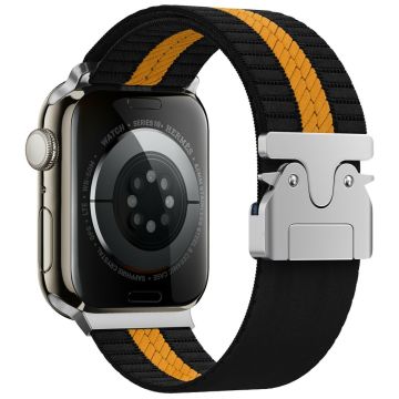 KALEBOL Nylon Watch Band Apple Watch Series 10 42mm Parachute Buckle Strap - Black+Orange / Single Stripe