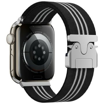 KALEBOL Nylon Watch Band Apple Watch Series 10 42mm Parachute Buckle Strap - Black+White / Three Stripes