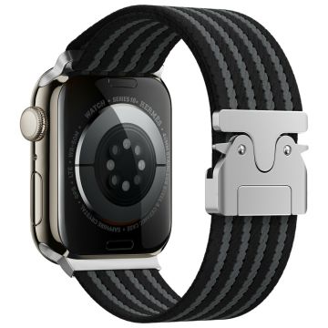 KALEBOL Nylon Watch Band Apple Watch Series 10 42mm Parachute Buckle Strap - Black+Grey / Four Stripes