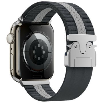 KALEBOL Nylon Watch Band Apple Watch Series 10 42mm Parachute Buckle Strap - Grey+White / Single Stripe