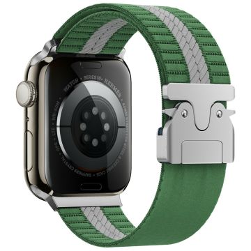 KALEBOL Nylon Watch Band Apple Watch Series 10 42mm Parachute Buckle Strap - Green+White / Single Stripe